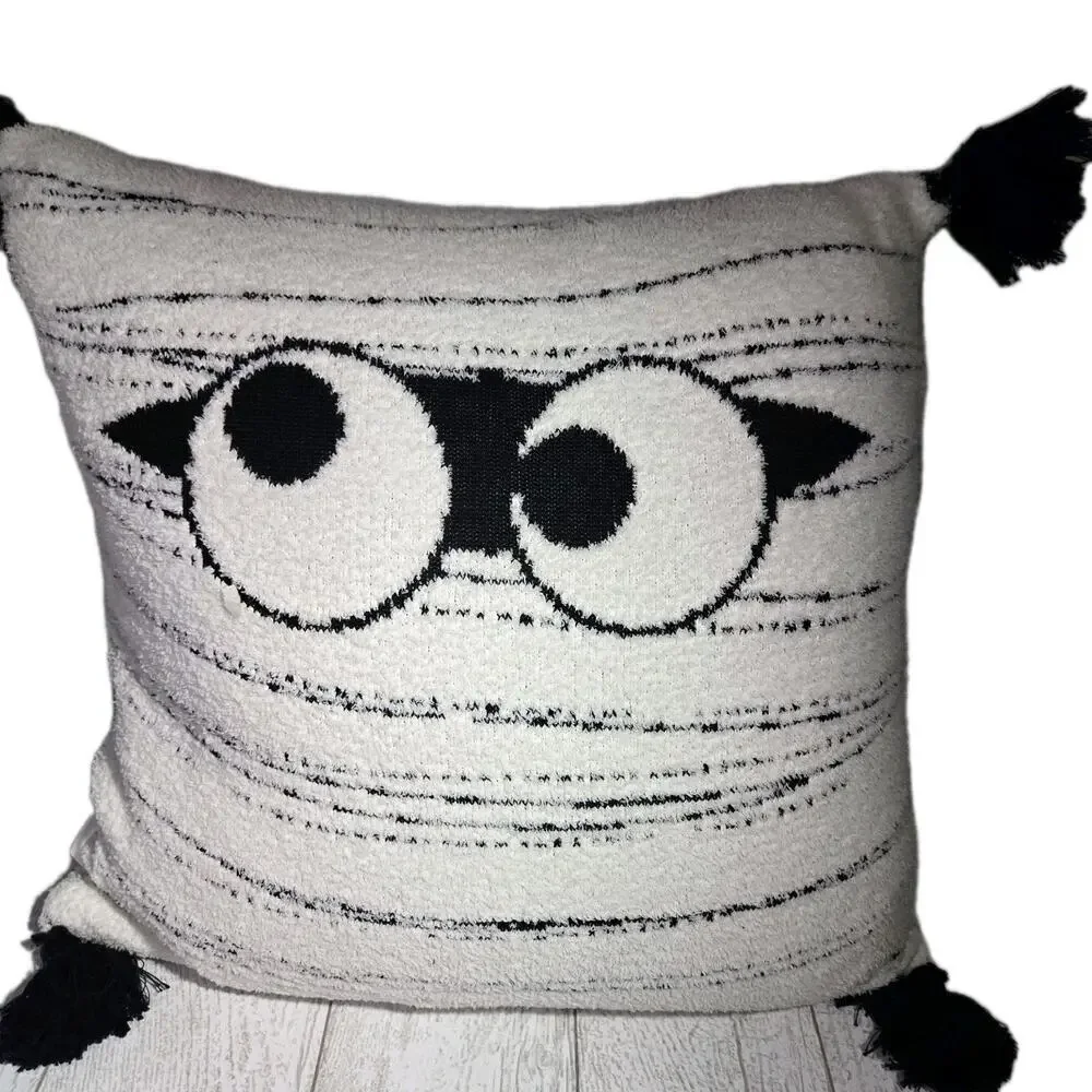 Mummy Face Chenille Fluffy Buttery Soft Pillow Tassels 17x17